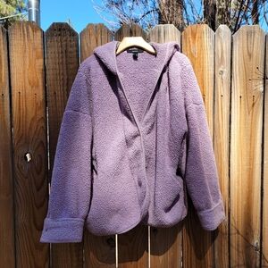 F21 Fake Sherpa Button Up Hoodie